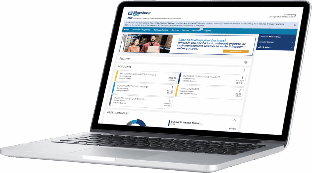 Screenshot of Bluestone Bank's online banking page