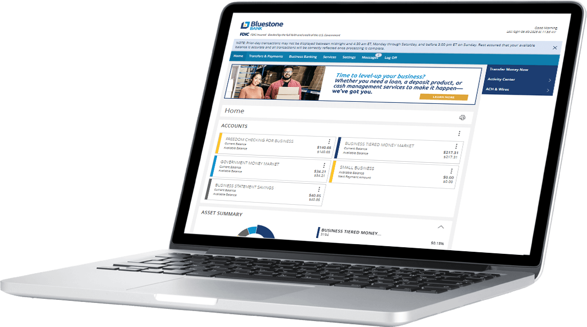 Screenshot of Bluestone Bank Online & Mobile Banking platform